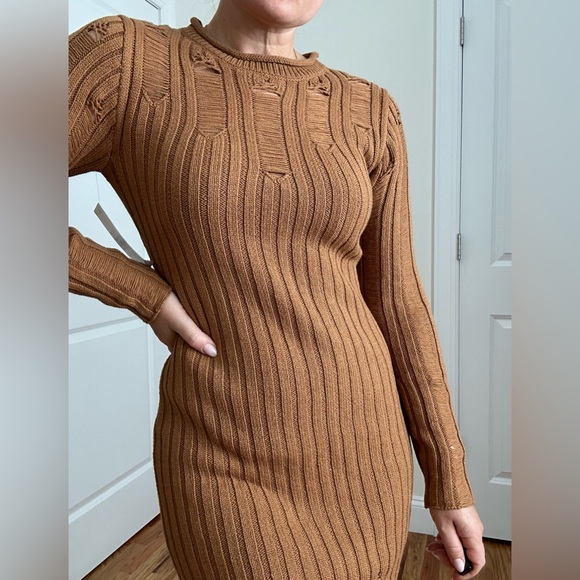 Rib Knit Long Sleeve Knee Length Body Con Dress - Picture 10 of 13